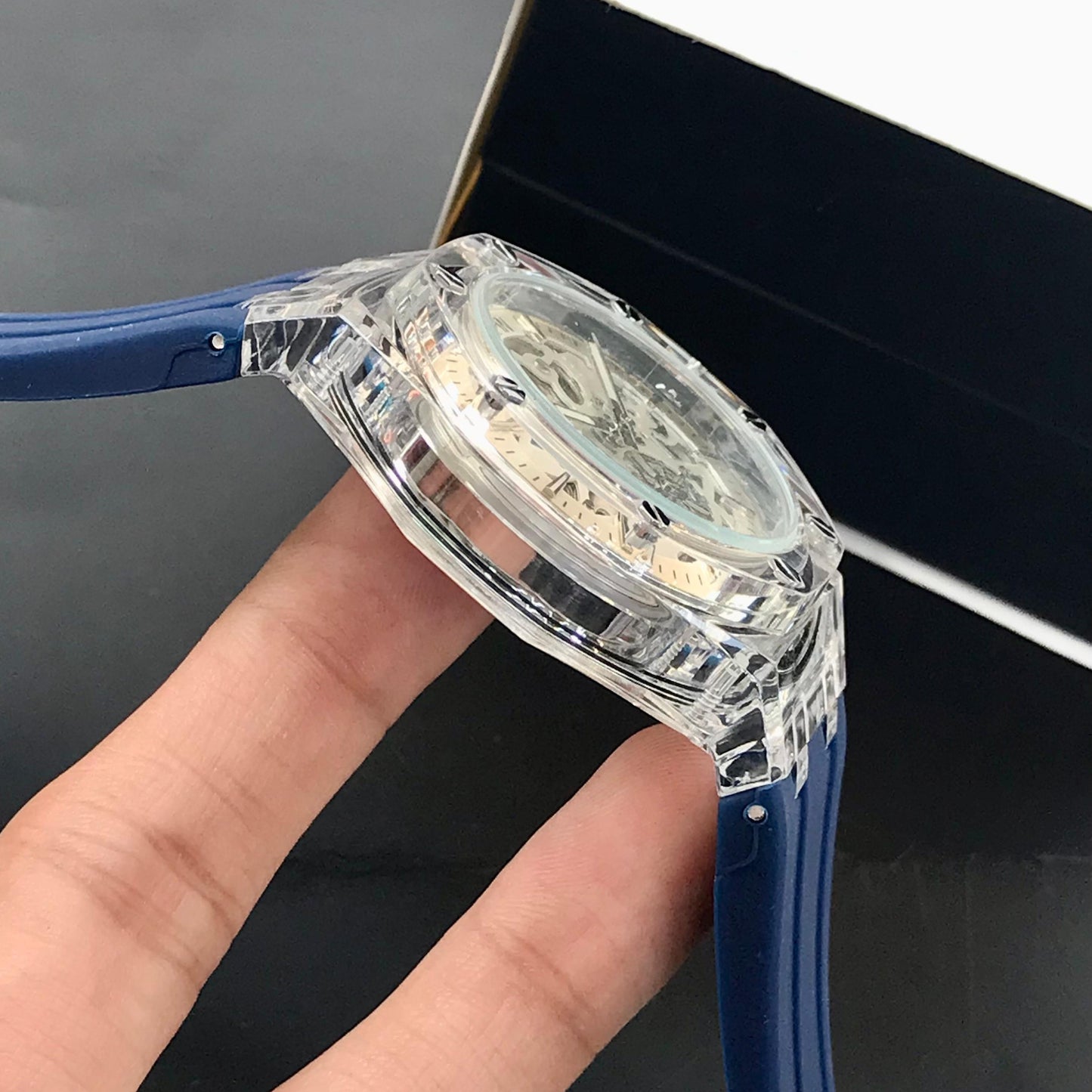 Guipin Original Semi Auto Skeleton Dial Men's Watch Rubber Strap