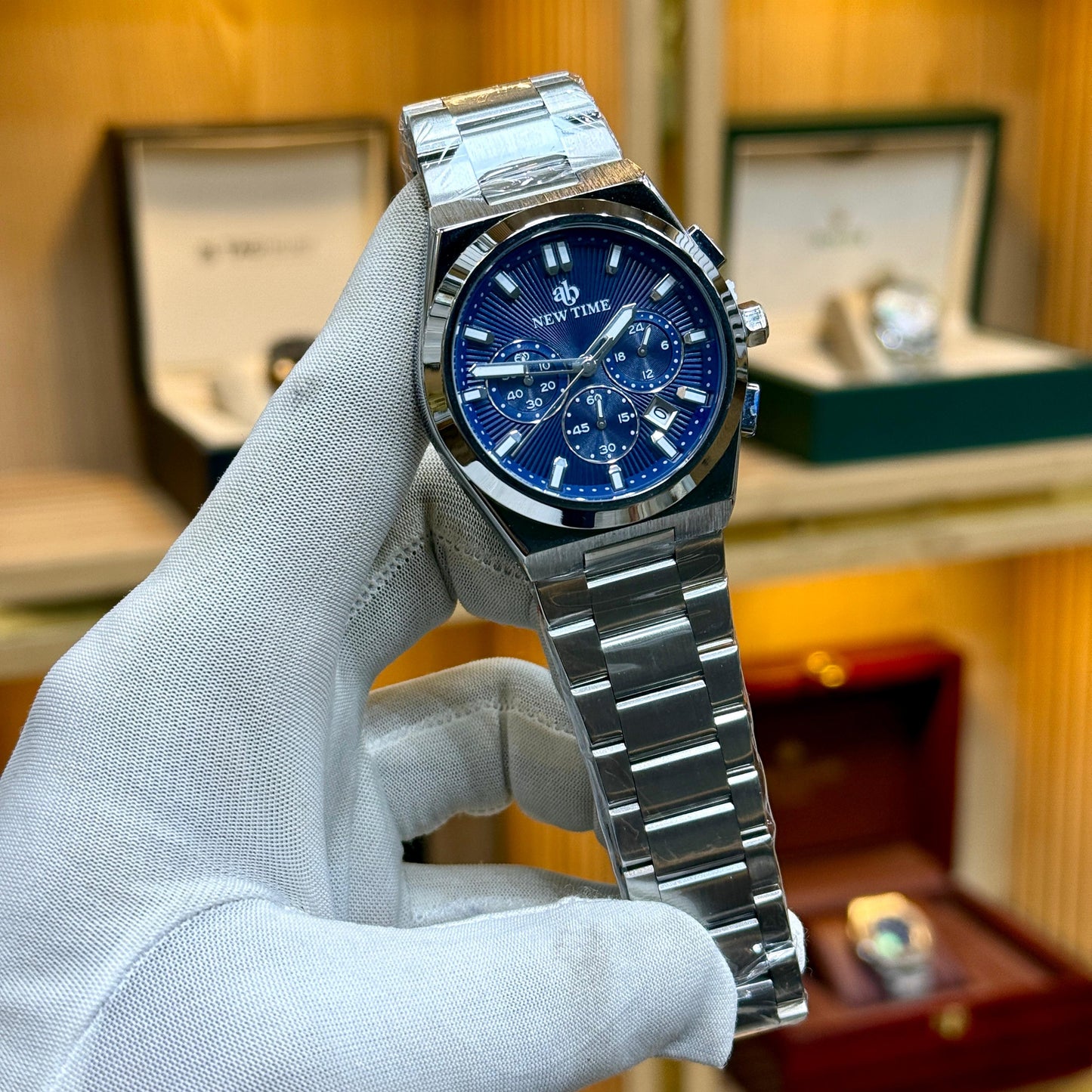 NEW TIME (Original) Men’s Watch Stainless Steel Quartz Movement Chronograph Date Working Butterfly Master Lock