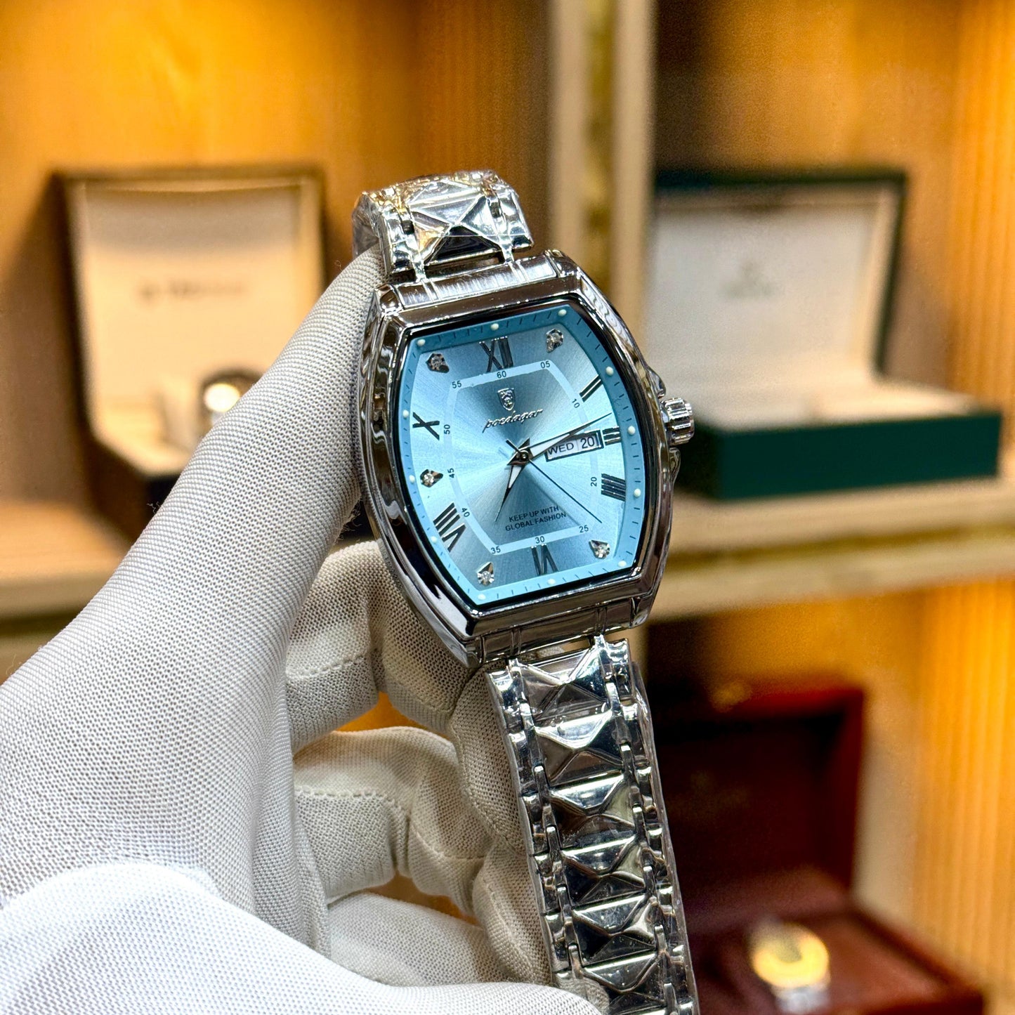 POEDAGAR Original Men's Watch Quartz Movement Date & Day Working Metal Strap Butterfly Lock