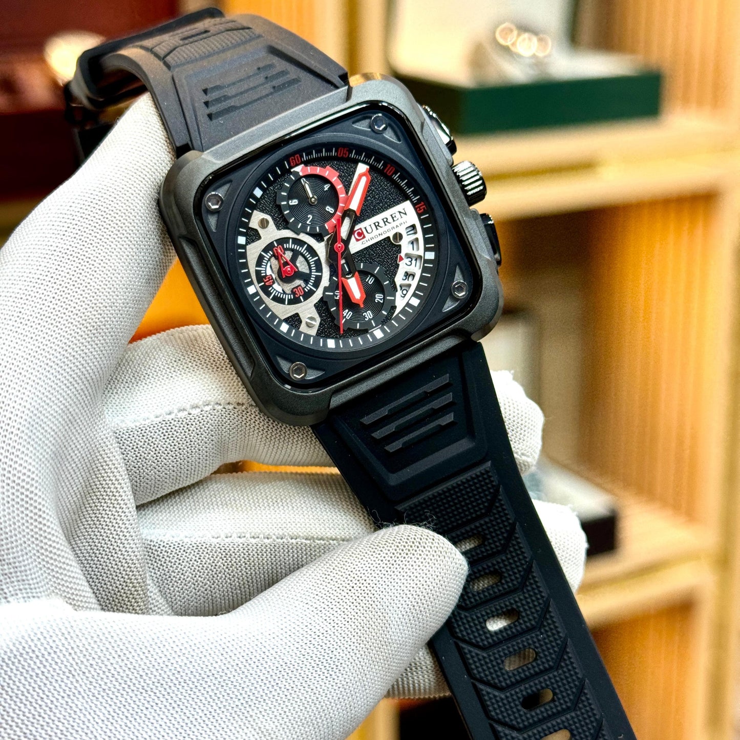 CURREN Original Brand Rubber Straps Wrist Watch For Men