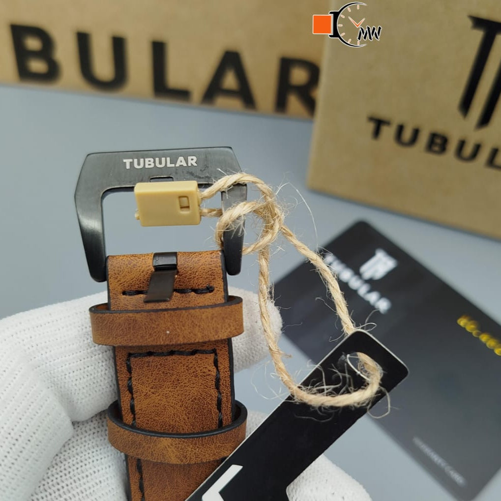 TUBULAR ORIGINAL MAN'S WATCH – FULLY FUNCTIONAL DIALS, LEATHER STRAP, PREMIUM QUALITY WITH BRAND BOX & ACCESSORIES