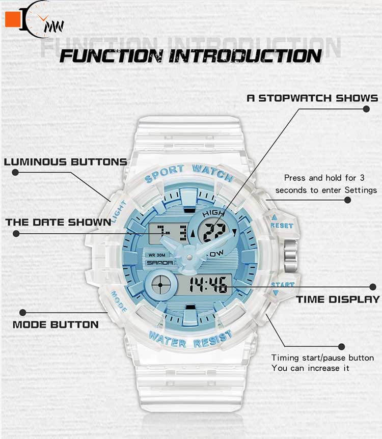 SANDA ORIGINAL TRANSPARENT SPORTS MEN'S WATCH – DIGITAL & ANALOG | MULTIFUNCTION WATERPROOF TIMEPIECE