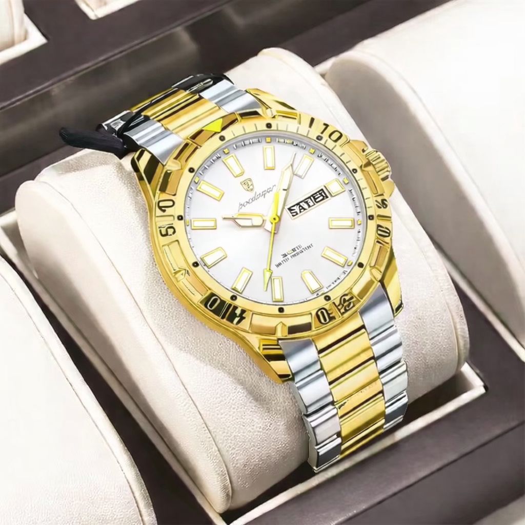 POEDAGAR Premium Men's Watch-Stainless Steel Chain Brass Case Date & Day Working