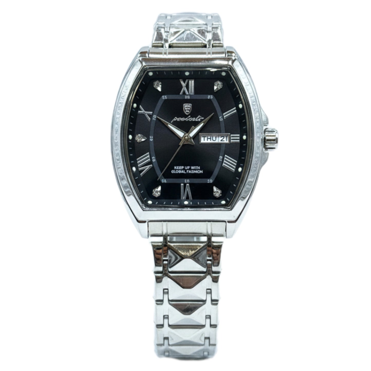 POEDAGAR Original Men's Watch Quartz Movement Date & Day Working Metal Strap Butterfly Lock