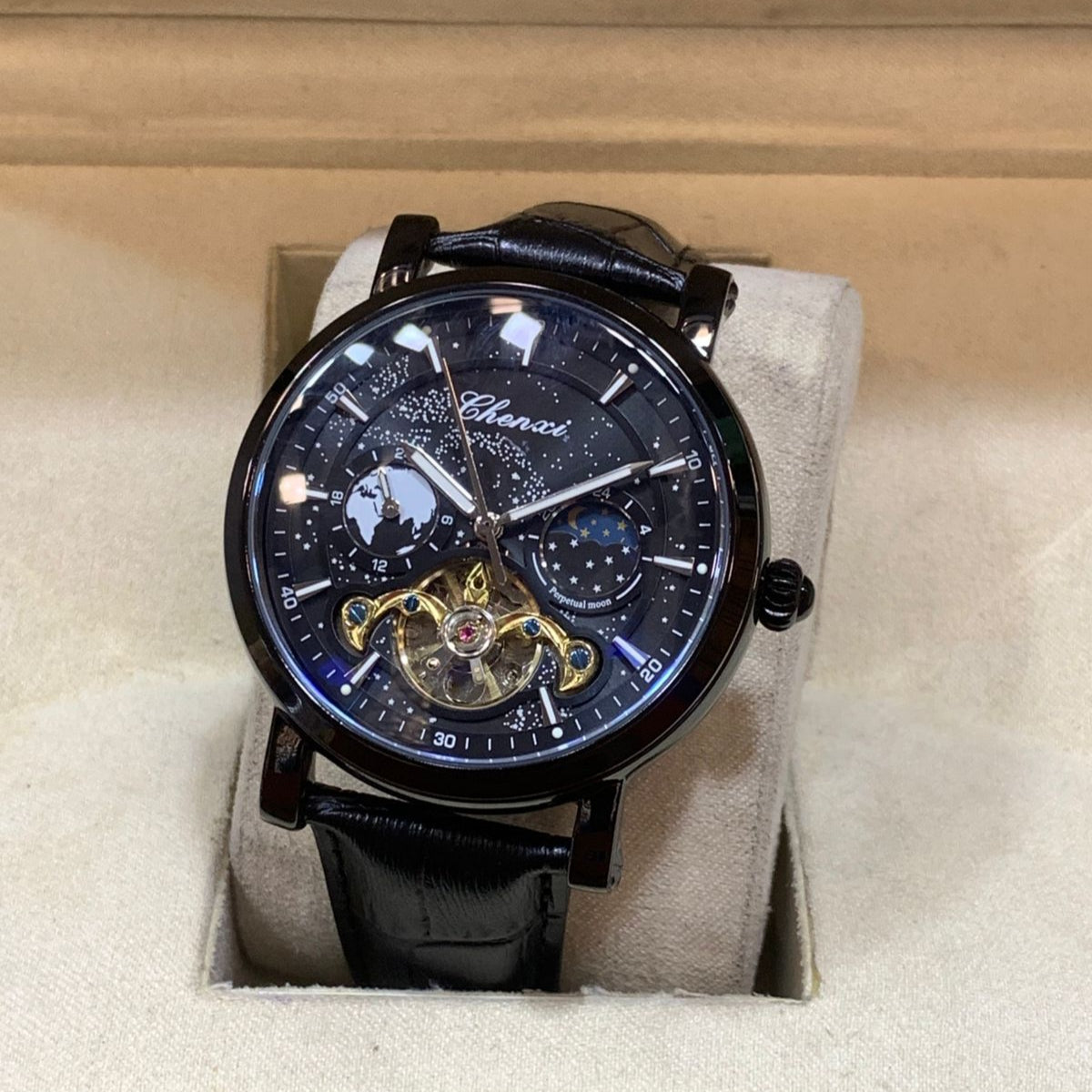 CHENXI-Automatic Movement Men's Watch-Leather Belt Master Lock Chronograph Working