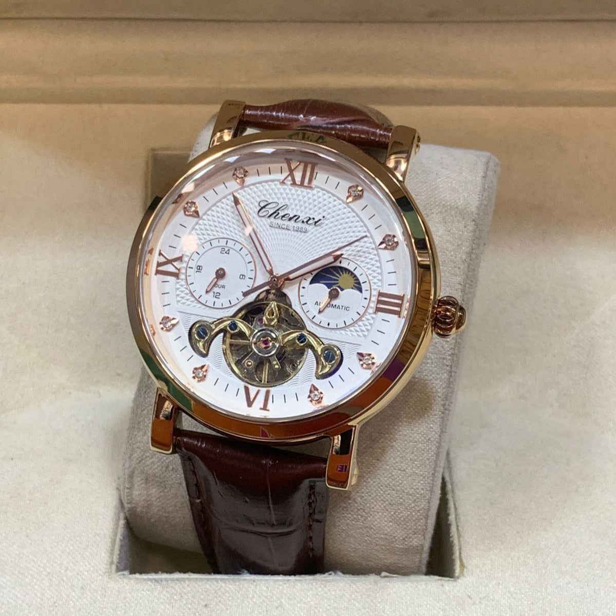 CHENXI-Automatic Movement Men's Watch-Leather Belt Master Lock Chronograph Working