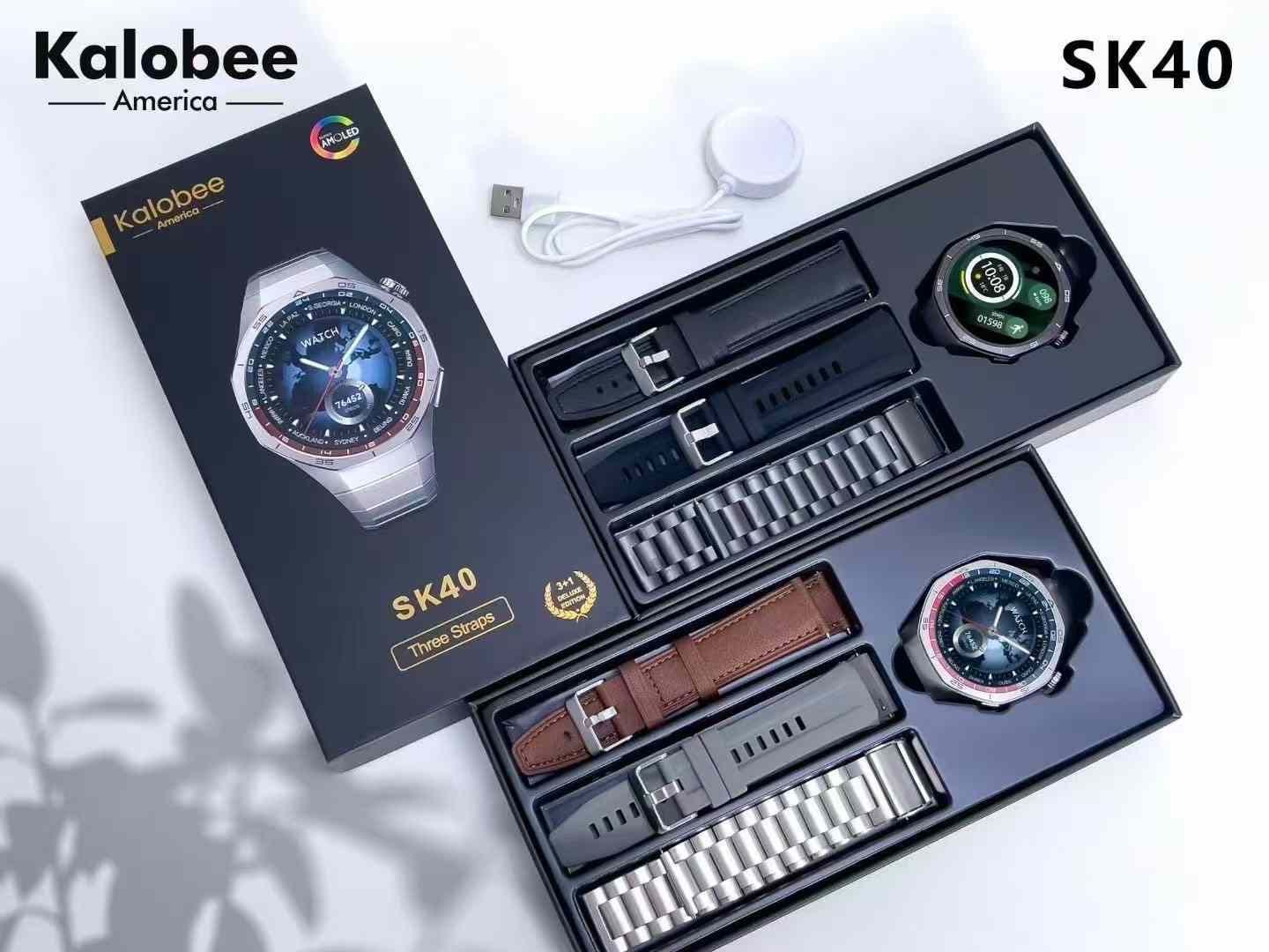 Kaloobee SK40 SMART WATCH – Premium Timepiece with 3 Elegant Straps | Chain, Silicon & Leather | Luxury Box Included