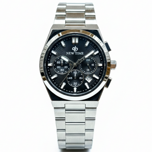 NEW TIME (Original) Men’s Watch Stainless Steel Quartz Movement Chronograph Date Working Butterfly Master Lock