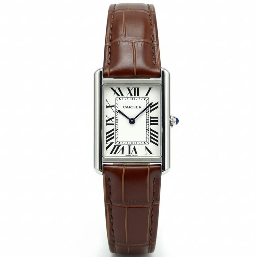CARTIER (Master Copy) Men's Watch-Leather Strap Steel Master Lock Japan Quartz Movement