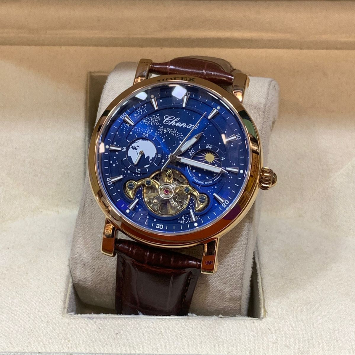 CHENXI-Automatic Movement Men's Watch-Leather Belt Master Lock Chronograph Working