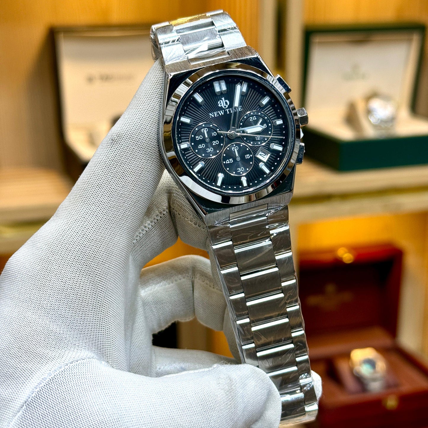 NEW TIME (Original) Men’s Watch Stainless Steel Quartz Movement Chronograph Date Working Butterfly Master Lock