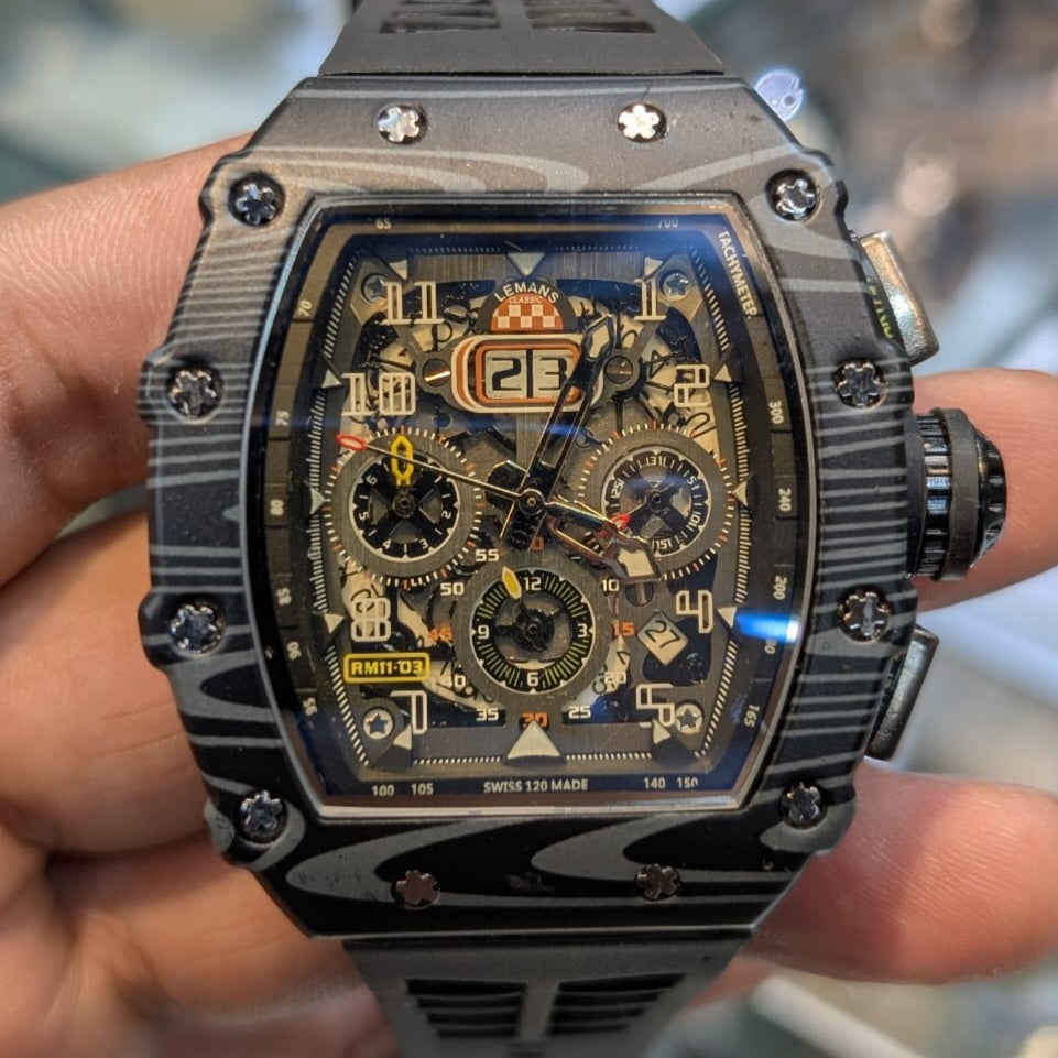 Richard Mille RM 11-03 Black Carbon Flyback Chrono working Rubber Strap Men's watch