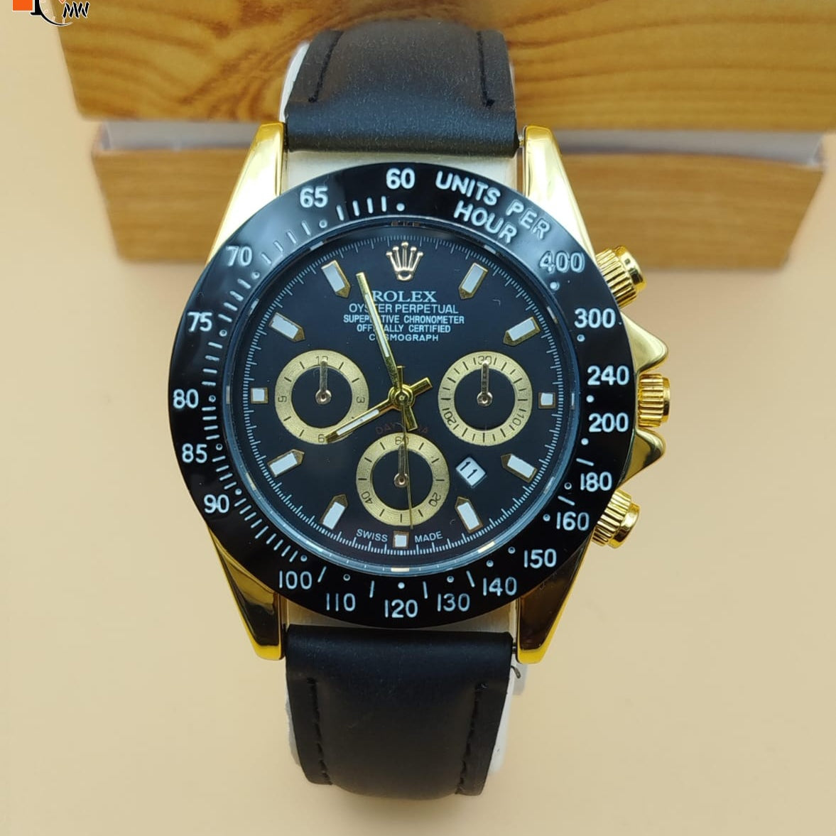 ROLEX DAYTONA MEN'S WATCH WITH DATE, LEATHER STRAP & MAGNETIC LOCK