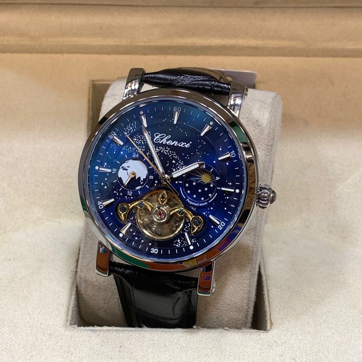 CHENXI-Automatic Movement Men's Watch-Leather Belt Master Lock Chronograph Working