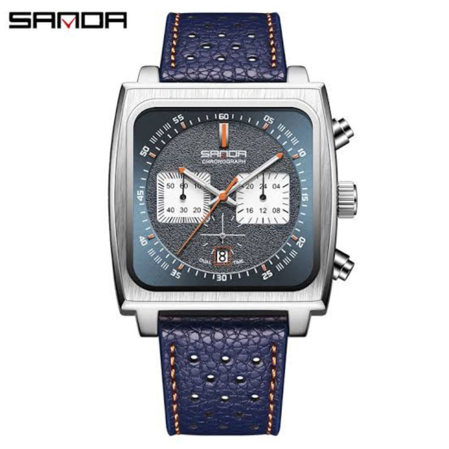 SANDA SQUARE DIAL CHRONOGRAPH LEATHER STARP WATCHES FOR MEN'S FASHION