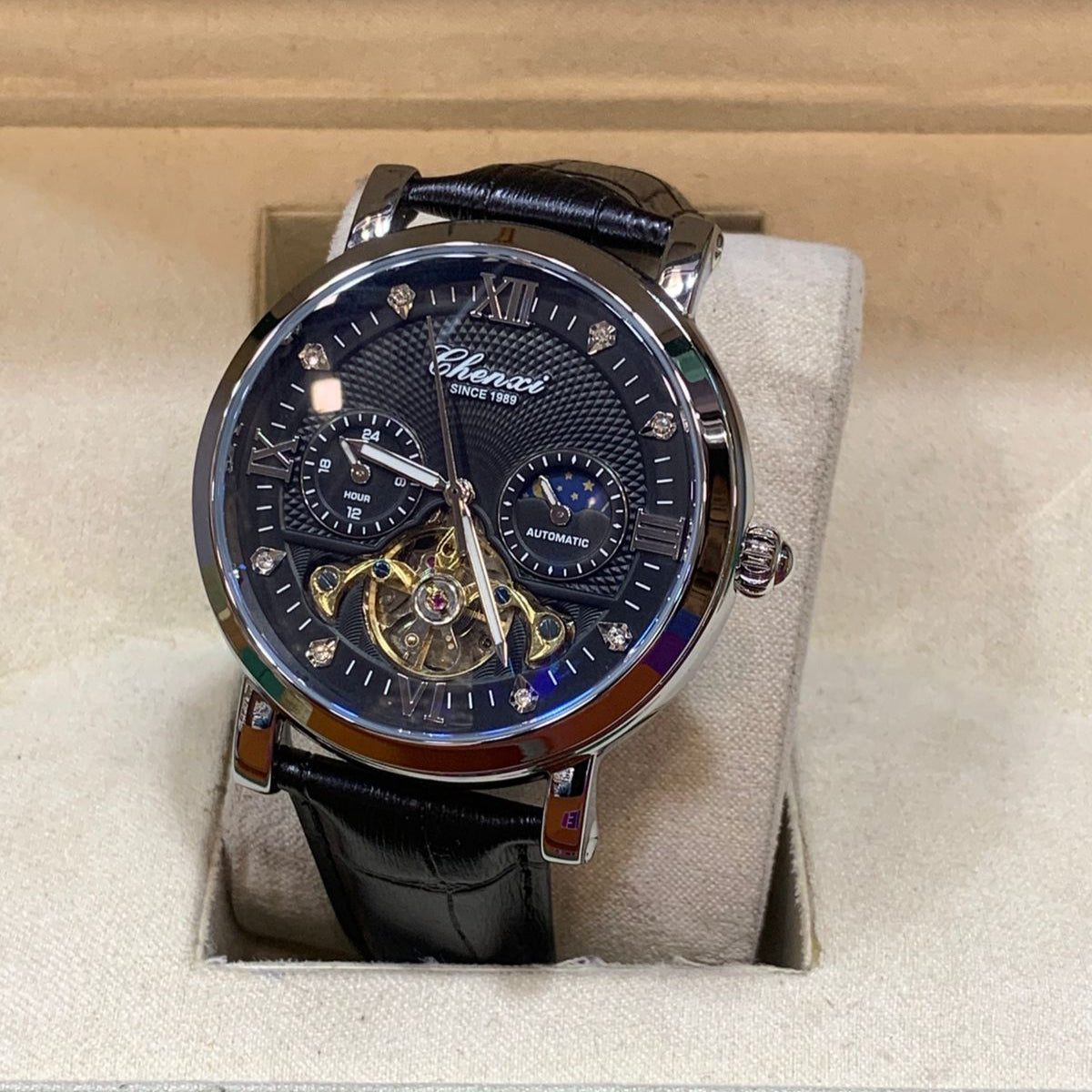 CHENXI-Automatic Movement Men's Watch-Leather Belt Master Lock Chronograph Working