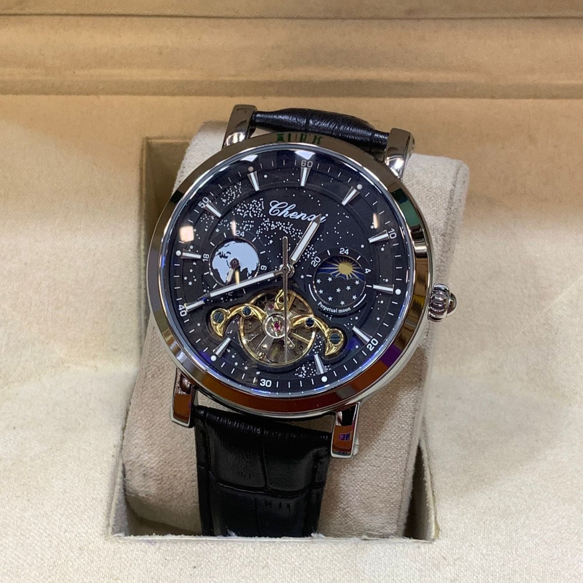 CHENXI-Automatic Movement Men's Watch-Leather Belt Master Lock Chronograph Working