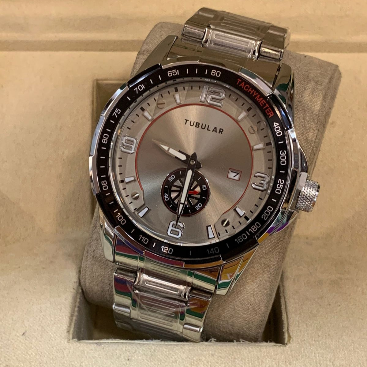 Tubular Premium Quartz Movement-Men's Watch Date Working Stainless Steel Chain Buckle Lock