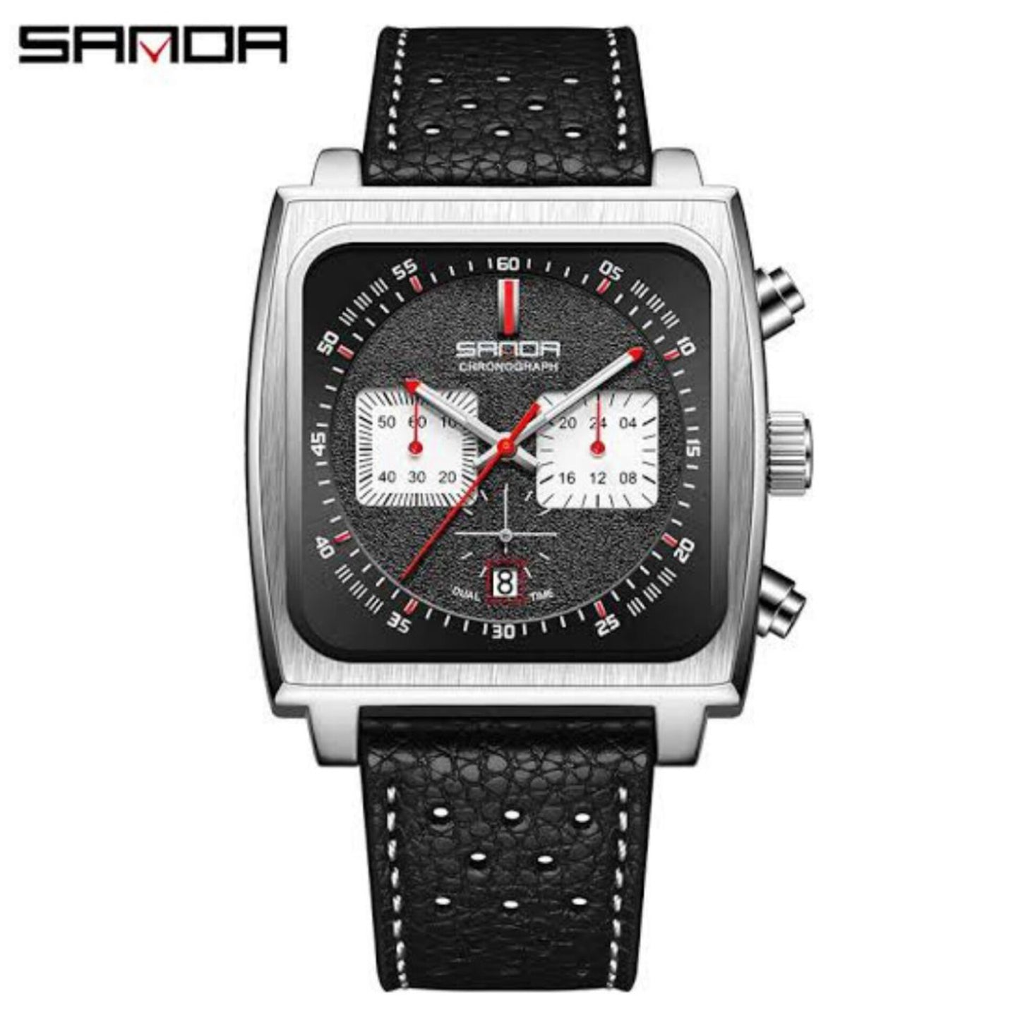 SANDA SQUARE DIAL CHRONOGRAPH LEATHER STARP WATCHES FOR MEN'S FASHION