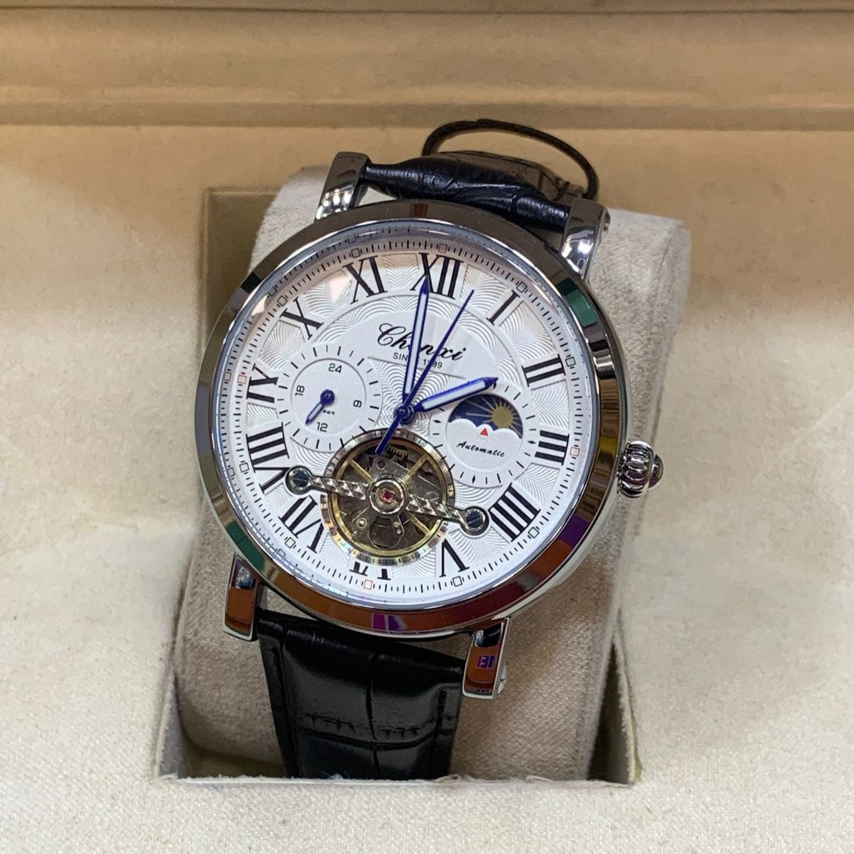 CHENXI-Automatic Movement Men's Watch-Leather Belt Master Lock Chronograph Working