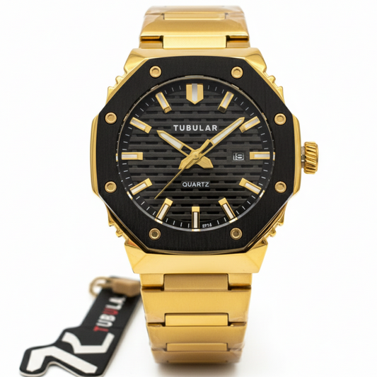 Tubular Premium Quartz Movement-Men's Watch Date Working Stainless Steel Chain Buckle Lock