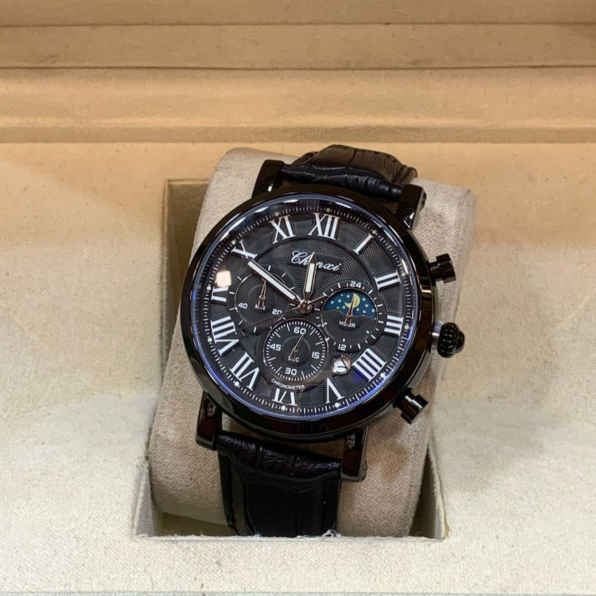 CHENXI Original Men's Watch-Quartz Movement Leather Strap Buckle Lock Chronograph Working