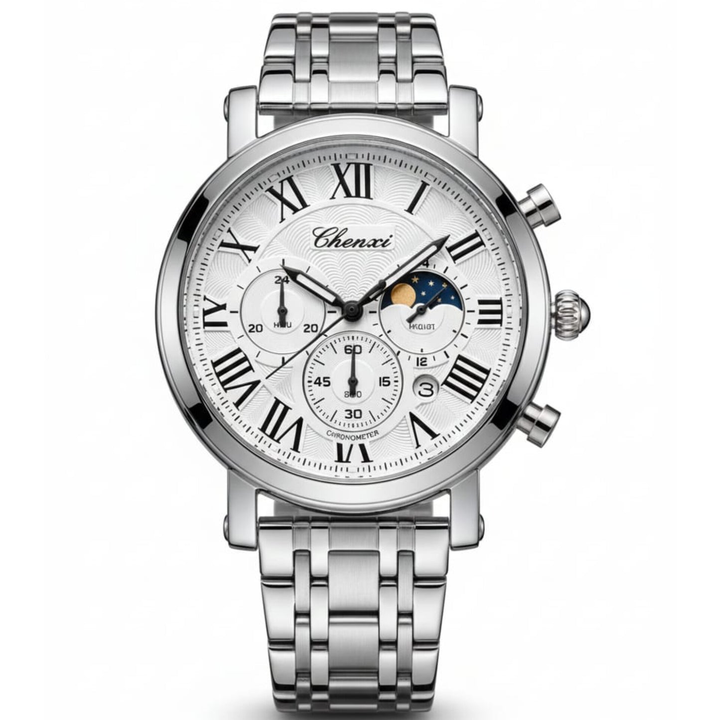 CHENXI–Stainless Steel Men's Watch Quartz Movement Buckle Lock Chronograph Working