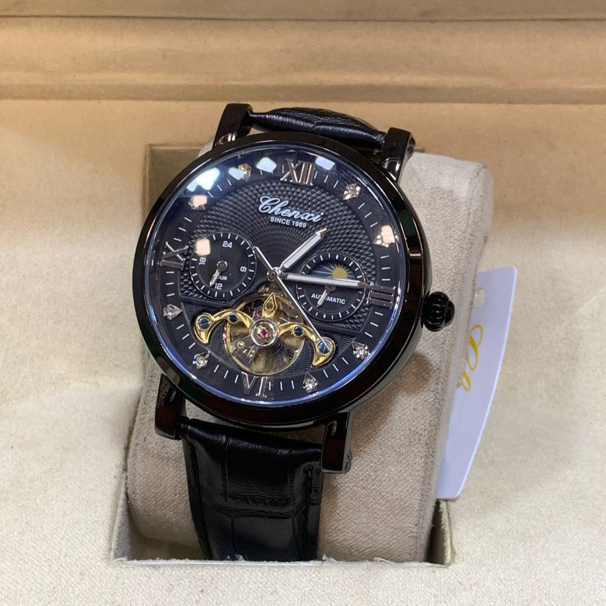 CHENXI-Automatic Movement Men's Watch-Leather Belt Master Lock Chronograph Working