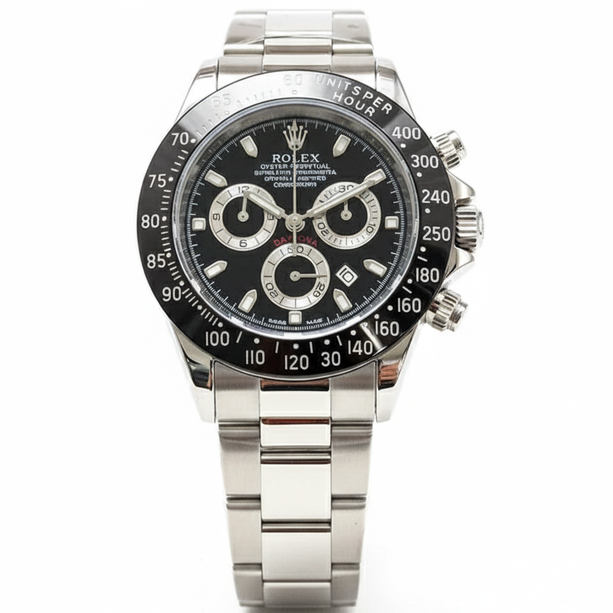 ROLEX MENS DAYTONA WATCH WITH ROTATING BEZEL, QUARTZ MOVEMENT, STAINLESS STEEL CHAIN & DATE FUNCTION – PREMIUM HEAVYWEIGHT TIMEPIECE - Jewelsoftime