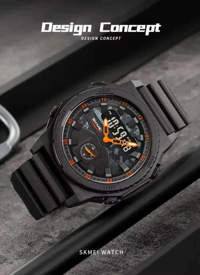 SKMEI 2355 Men's Chronograph Sports Watch – Black & Orange, Luminous & Stylish