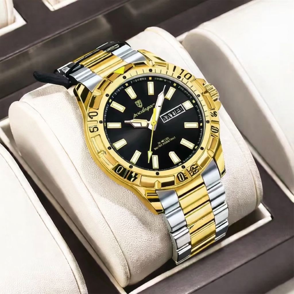 POEDAGAR Premium Men's Watch-Stainless Steel Chain Brass Case Date & Day Working