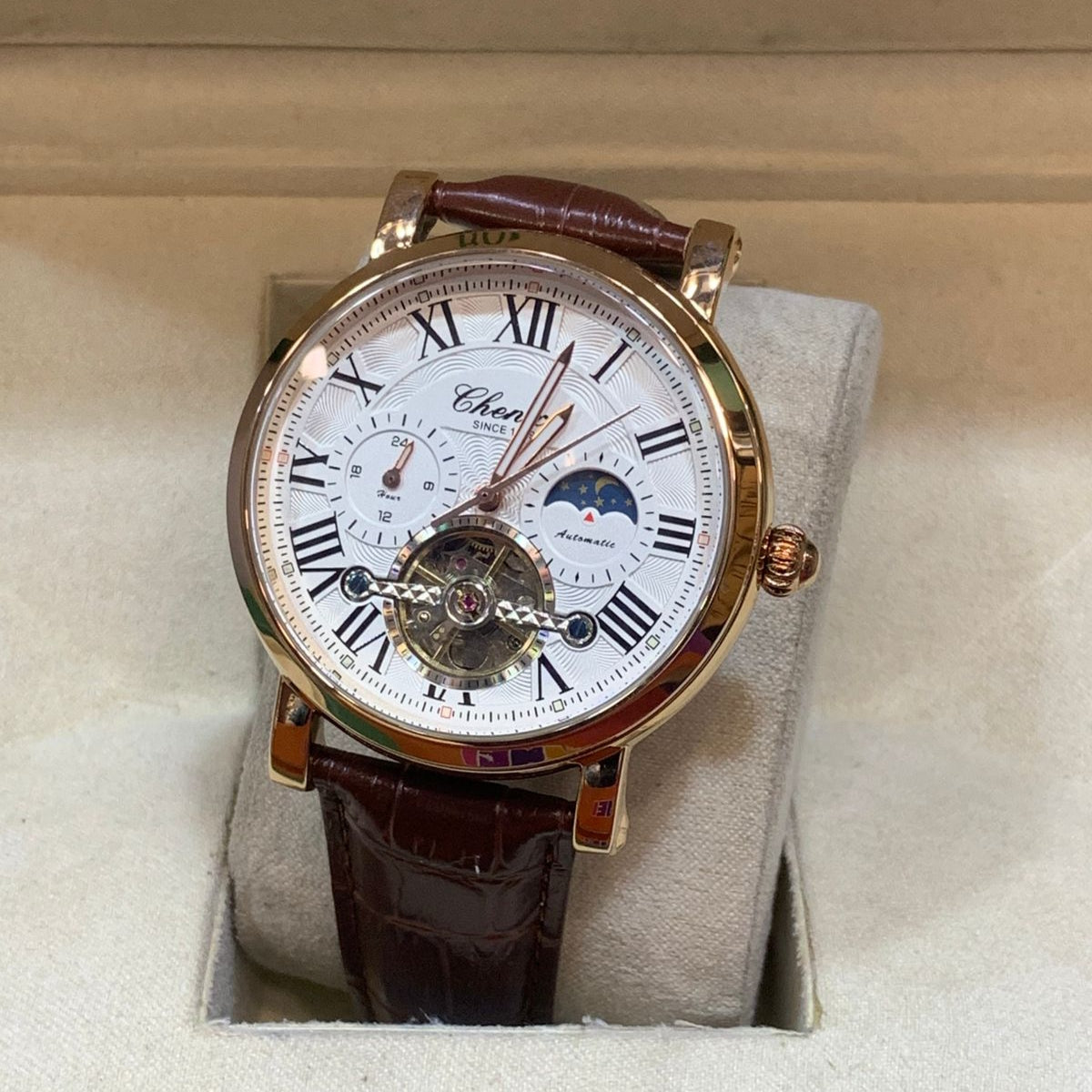 CHENXI-Automatic Movement Men's Watch-Leather Belt Master Lock Chronograph Working